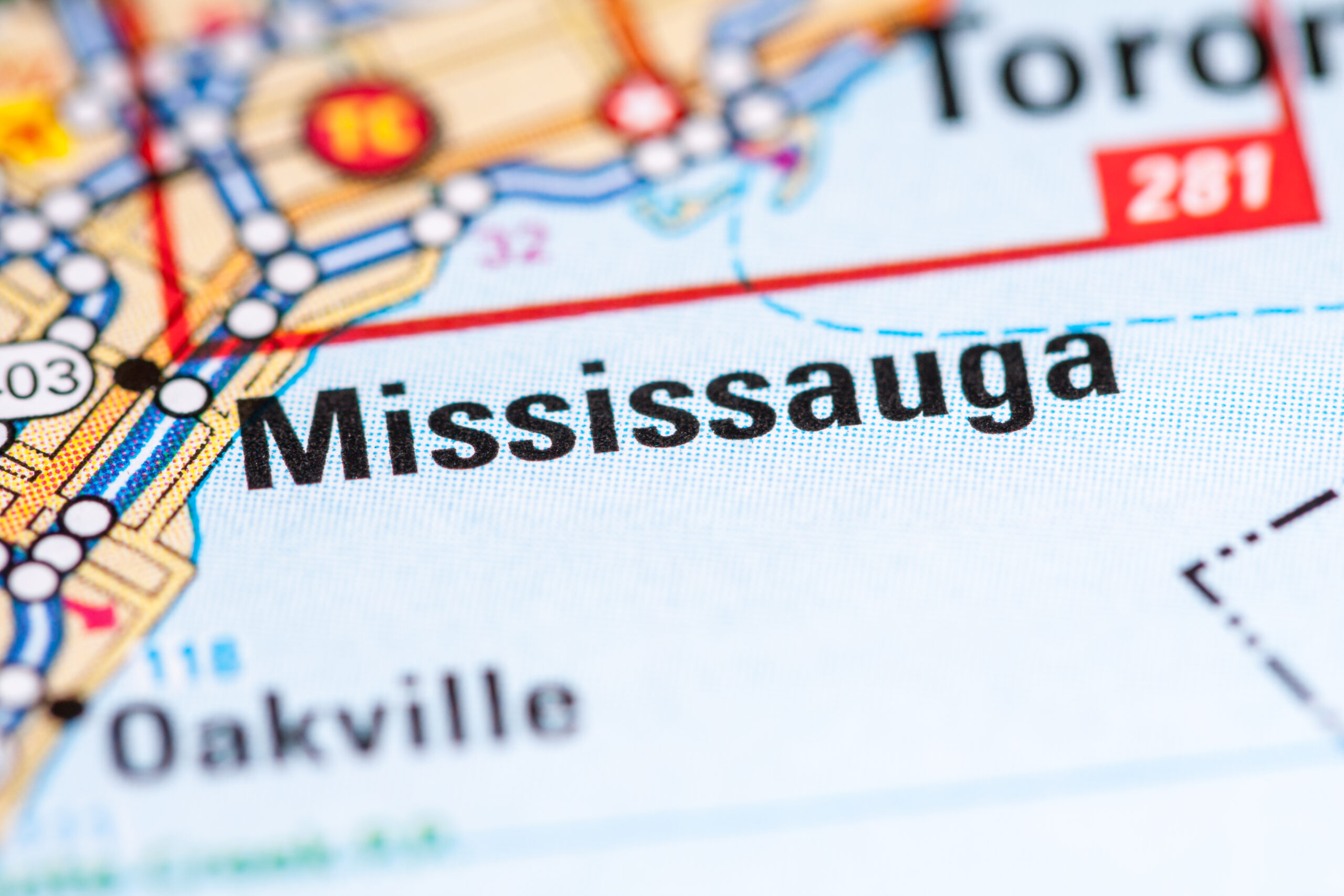 Mississauga. Canada on a map.