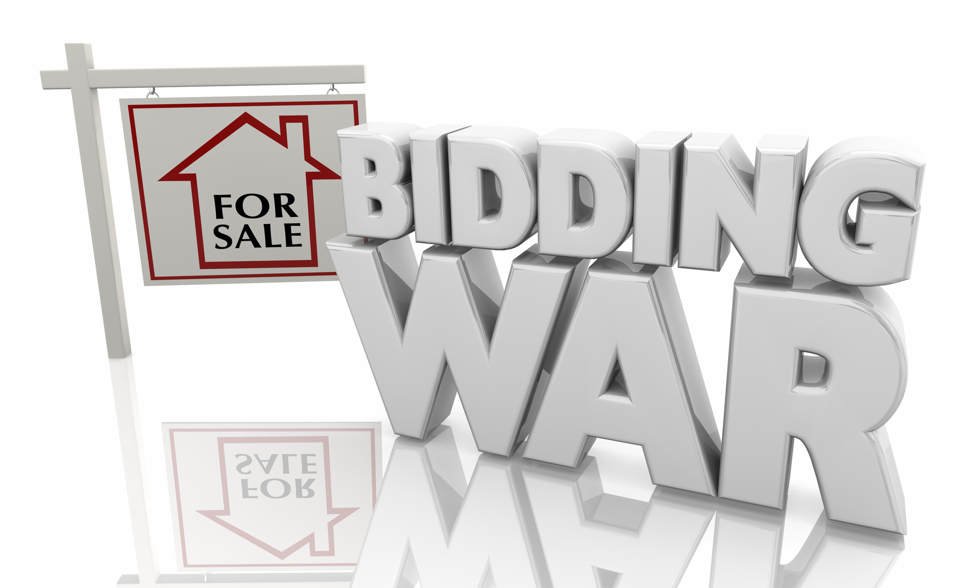 Bidding War Home House For Sale Competing Buyers Sign 3d Illustration